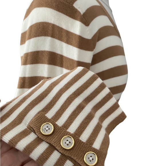 Talbots Small, brown & white striped cotton/rayon blend long sleeve, scoop neck. - Picture 4 of 16